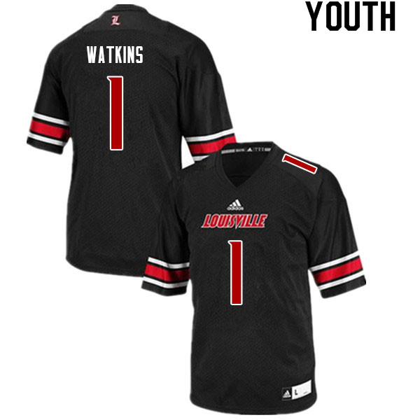 Youth #1 Jordan Watkins Louisville Cardinals College Football Jerseys Sale-Black - Click Image to Close